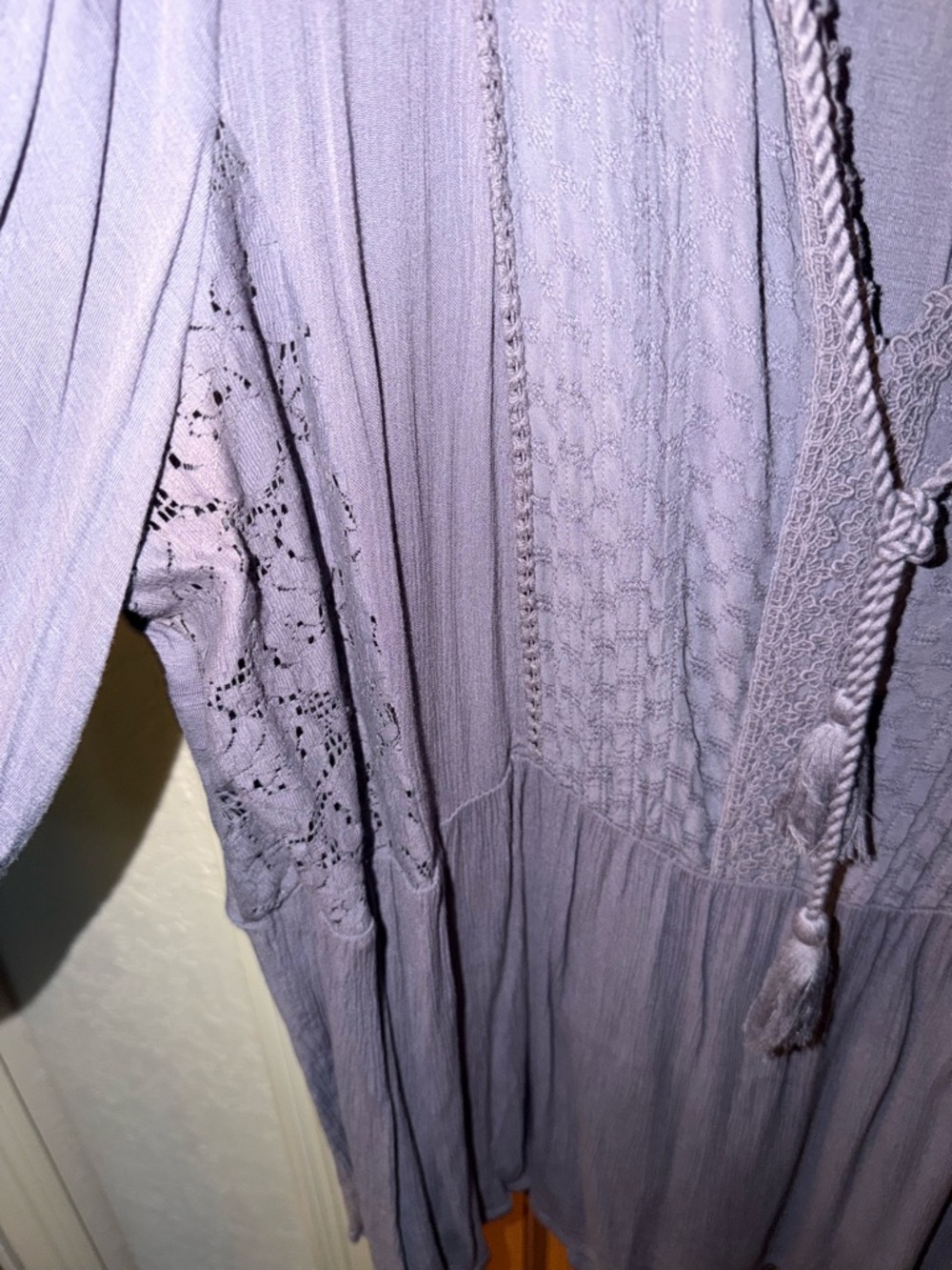 Vintage America Lavender Crinkle Material Top with V-Neck Tie